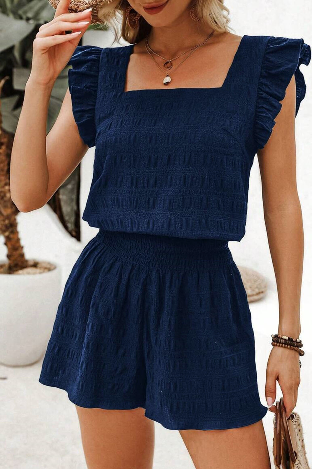 Shirred High Waist Shorts Set