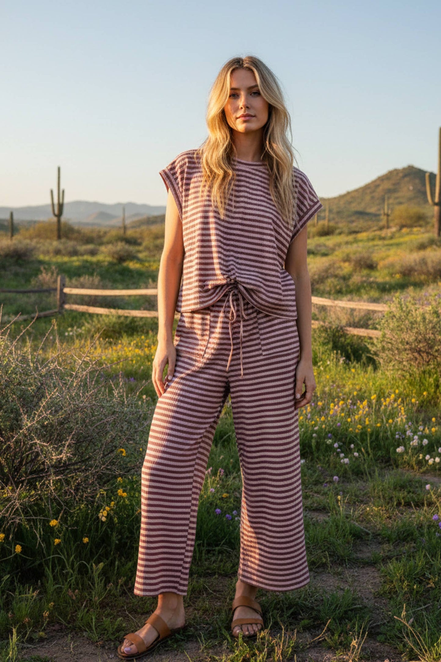 Striped Rib Top and Pants Lounge