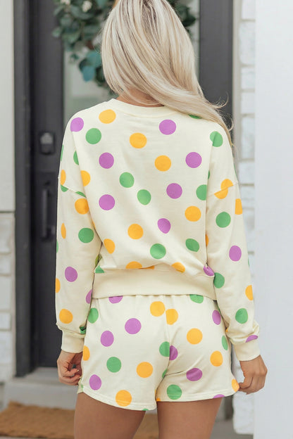Polka Dot Print Pullover and Shorts Set