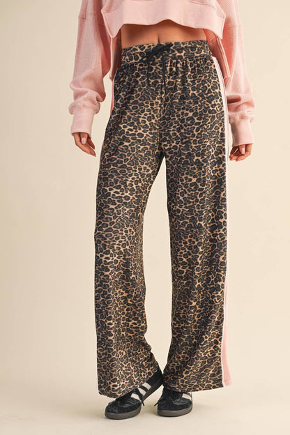Leopard Print Velour Track Pants