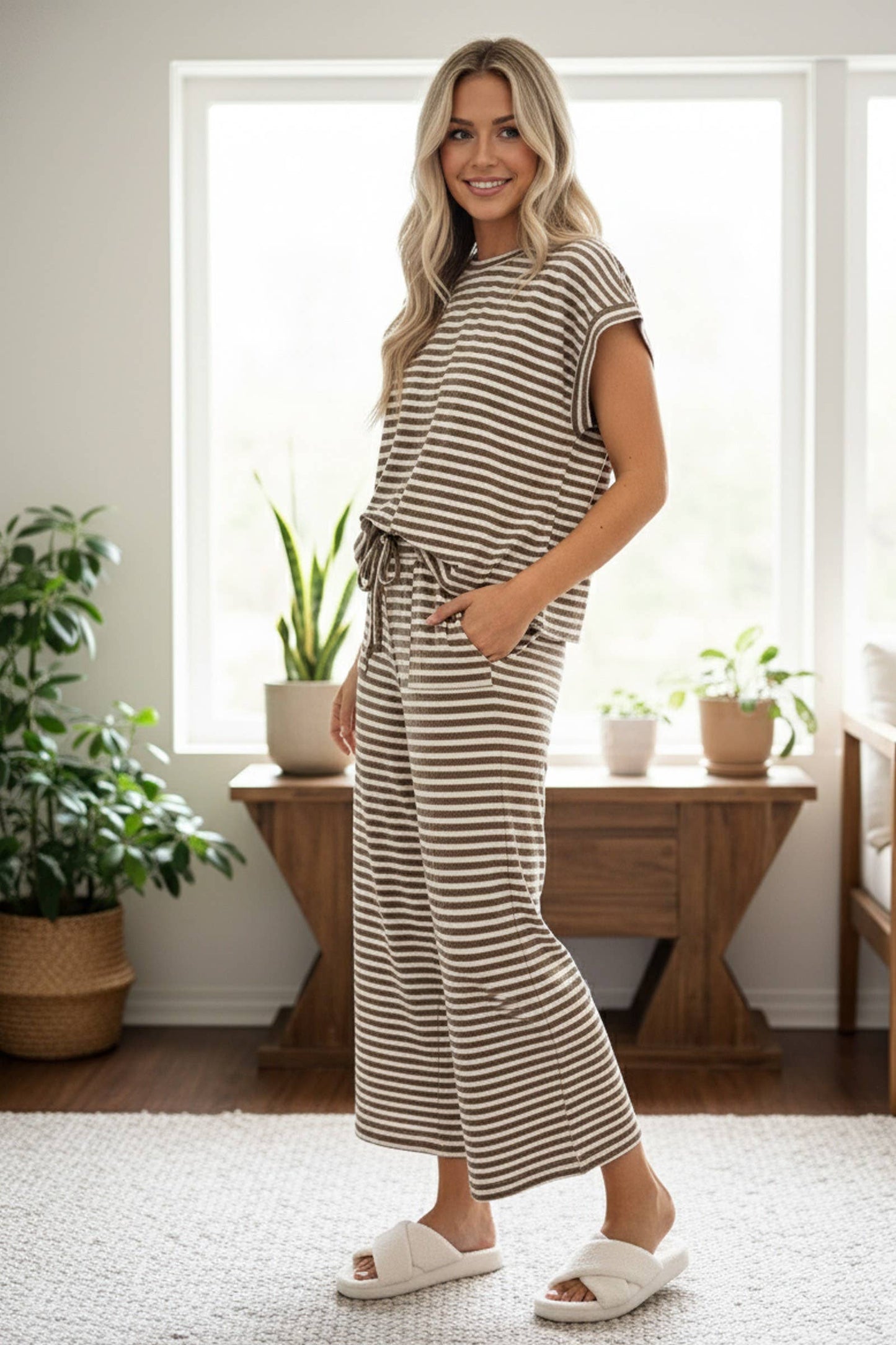 Striped Rib Top and Pants Lounge