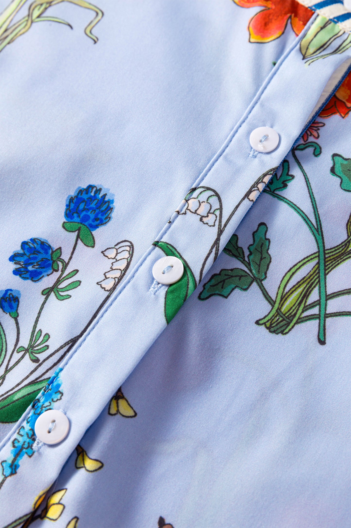 Floral Striped Patchwork Ruffled Collar Short Sleeve Shirt