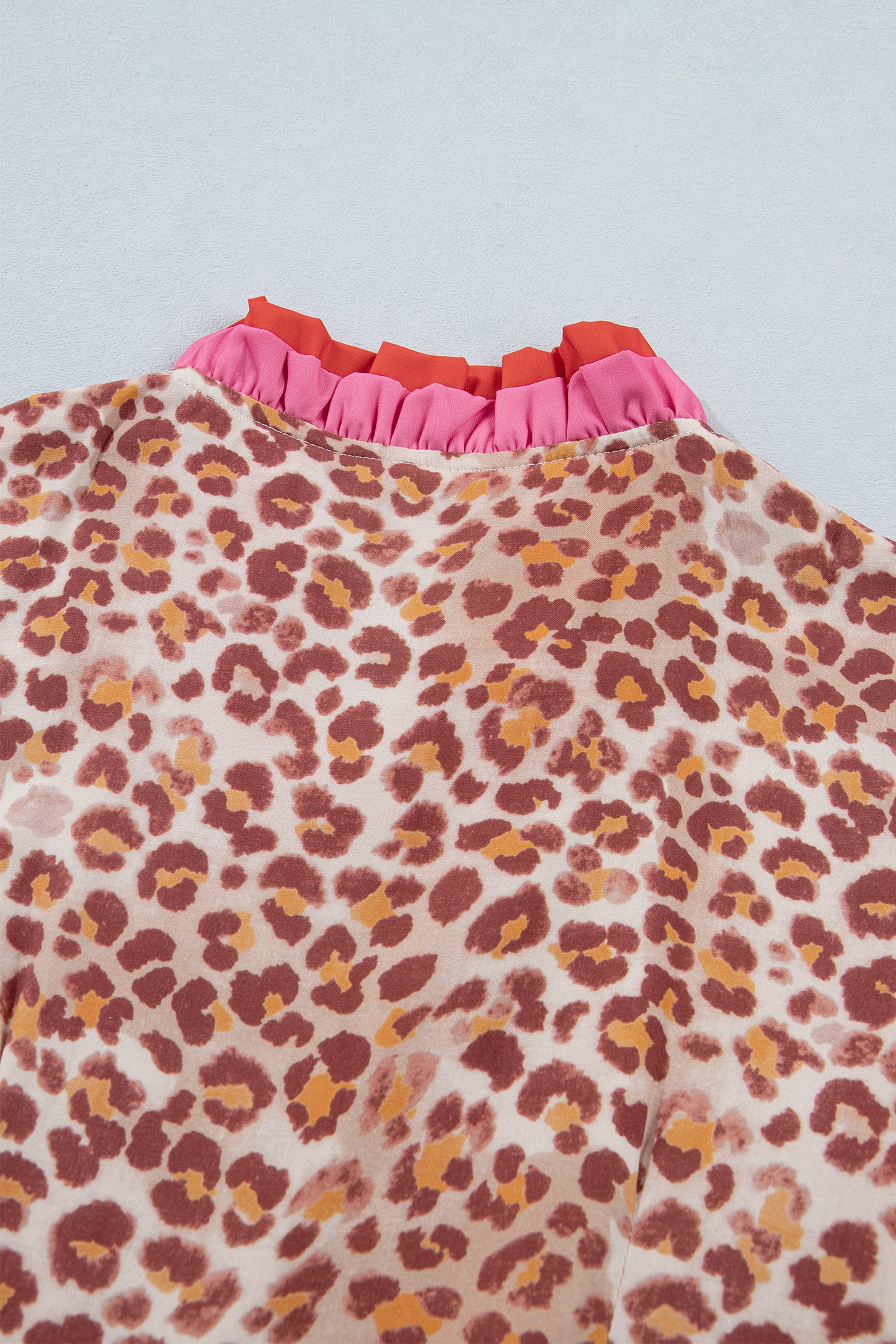 Khaki Leopard High Waist Ruffled Colorblock Trim Short Dress