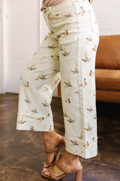 Mallard Printed Cuffed Hem Shift Jeans