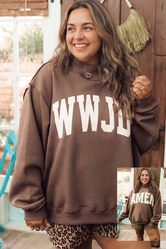 Coffee Letter Print Plus Size Mockneck Sweatshirt