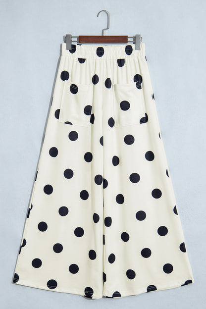 Polka Dot Wide Leg Elastic Waist Casual Pants