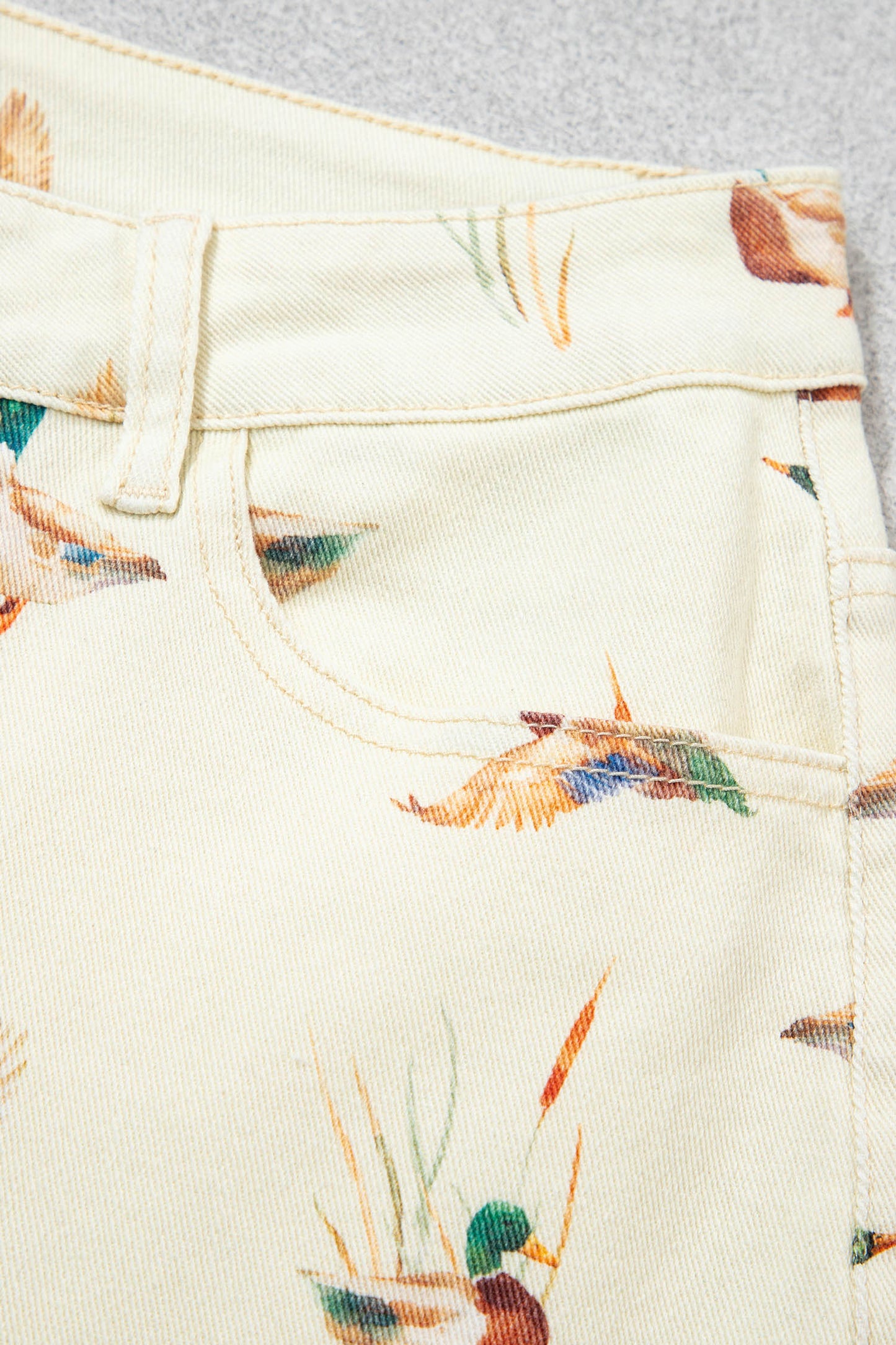 Mallard Printed Cuffed Hem Shift Jeans