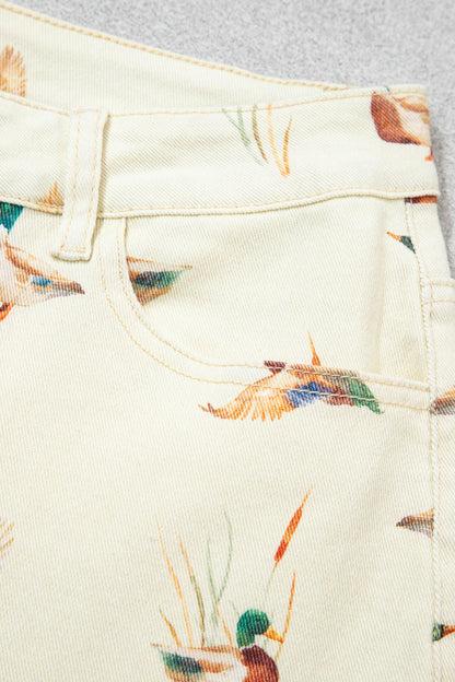 Mallard Printed Cuffed Hem Shift Jeans