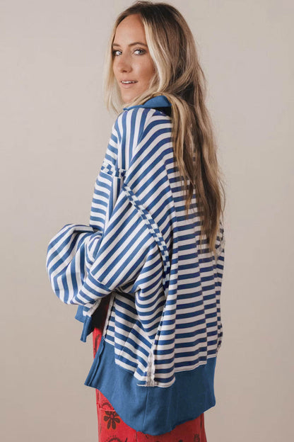 Blue Stripe Loose Pullover Sweatshirt
