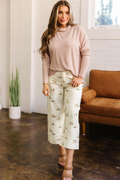 Mallard Printed Cuffed Hem Shift Jeans