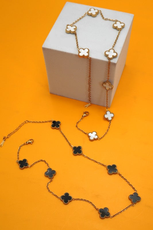 18K Stainless Steel Clover Station Necklace