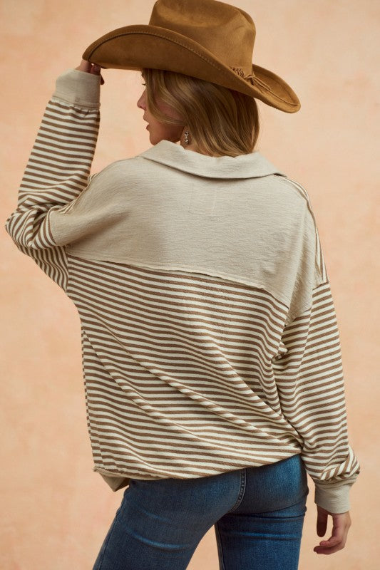 Vintage Loose Fit Collared Striped Top