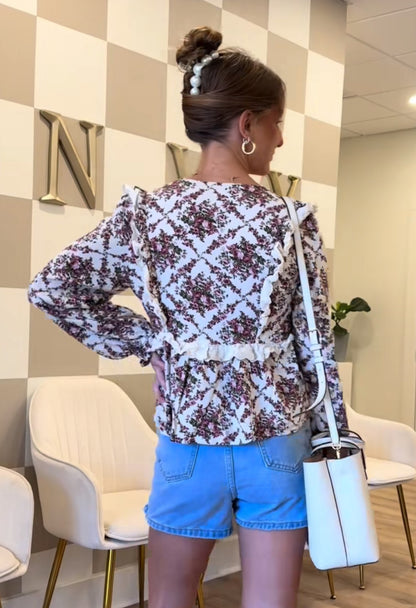 Bloom & Ruffle Eyelet Floral Peplum Blouse