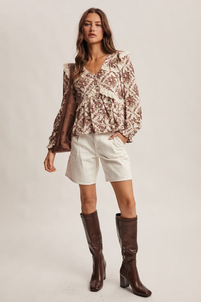 Bloom & Ruffle Eyelet Floral Peplum Blouse