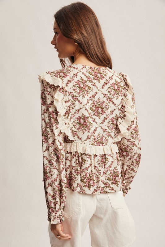 Bloom & Ruffle Eyelet Floral Peplum Blouse