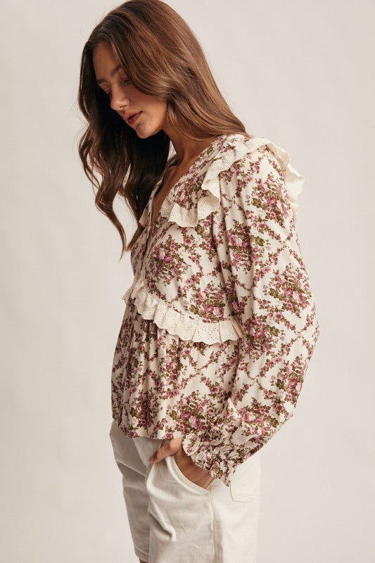Bloom & Ruffle Eyelet Floral Peplum Blouse