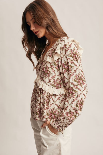 Bloom & Ruffle Eyelet Floral Peplum Blouse
