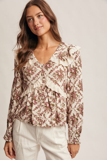 Bloom & Ruffle Eyelet Floral Peplum Blouse