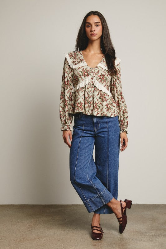 Bloom & Ruffle Eyelet Floral Peplum Blouse