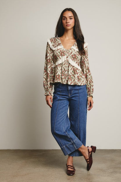 Bloom & Ruffle Eyelet Floral Peplum Blouse