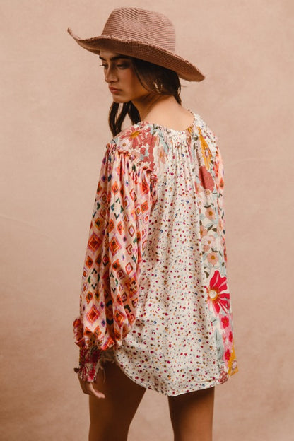 Floral Print Peasant Top