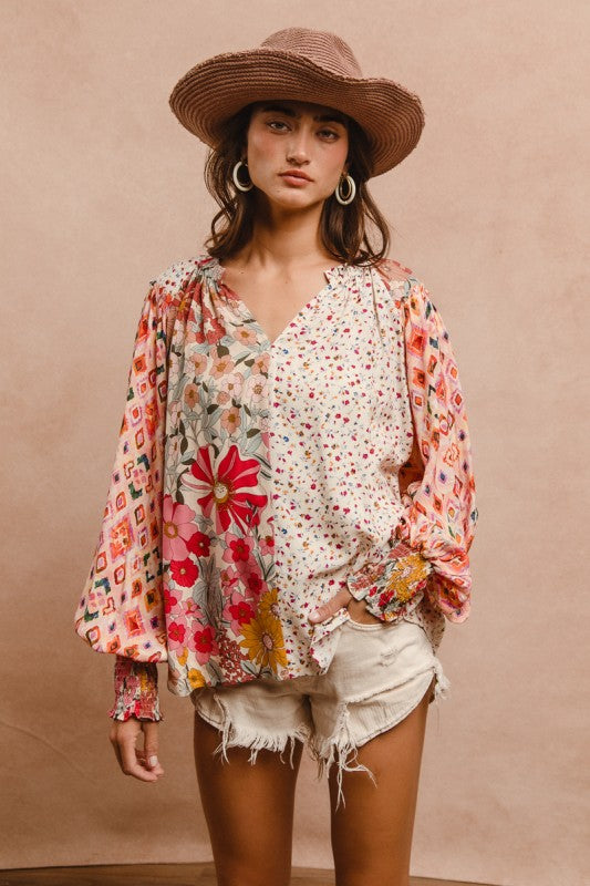 Floral Print Peasant Top