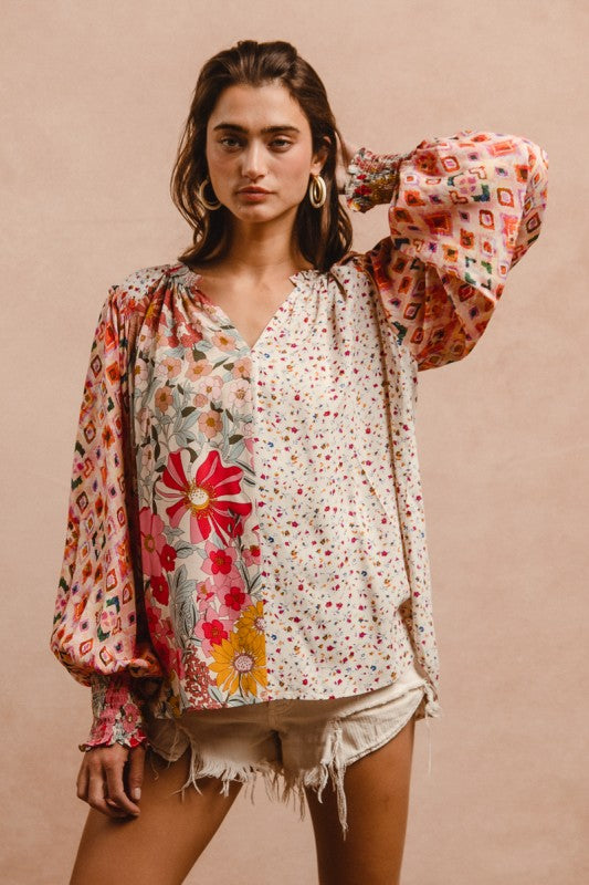 Floral Print Peasant Top