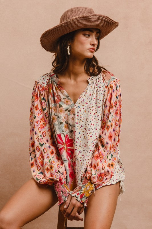 Floral Print Peasant Top