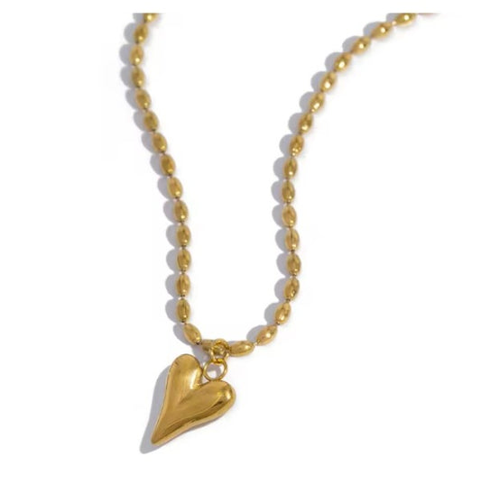 Golden Heart Charm Bead Chain Necklace