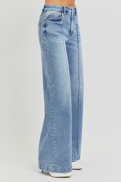 Risen High Waist Wide Leg Pintuck Jeans