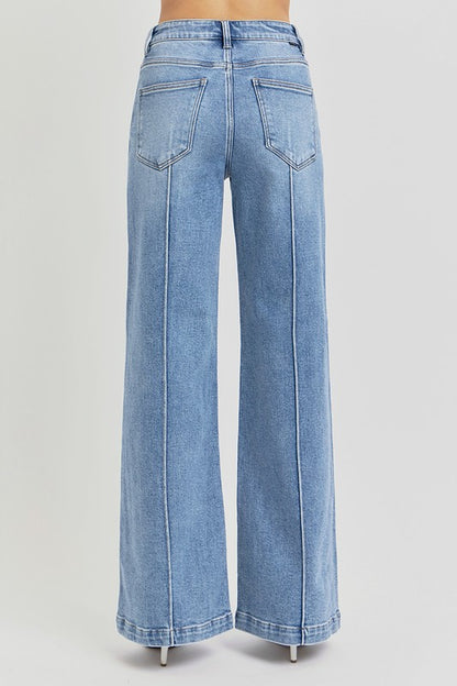 Risen High Waist Wide Leg Pintuck Jeans