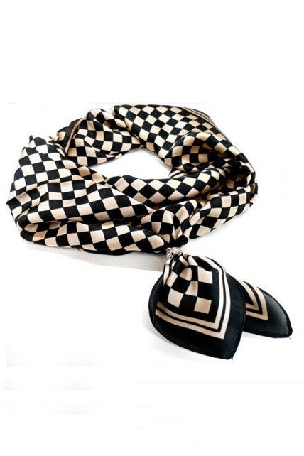 Checkered Chic Silky Bandana Scarf Black