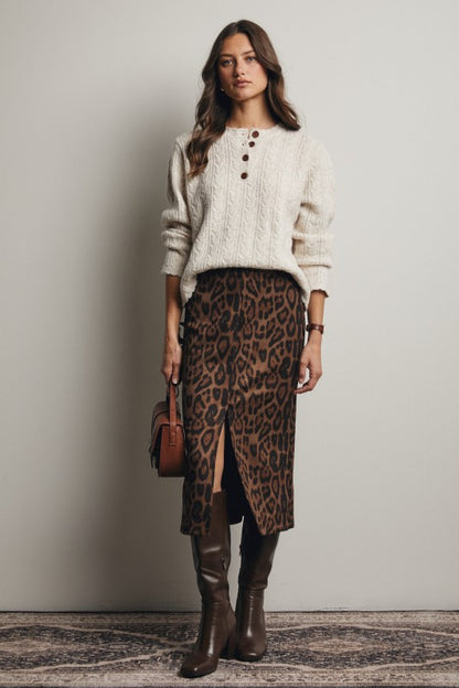 Run Wild Leopard Midi Skirt