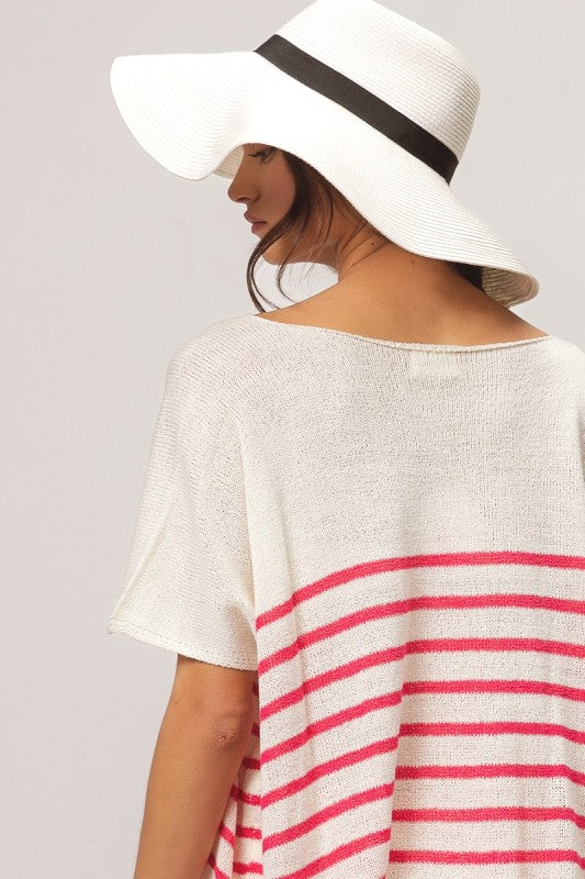 V-Neck Stripe Dolman Sleeve Top