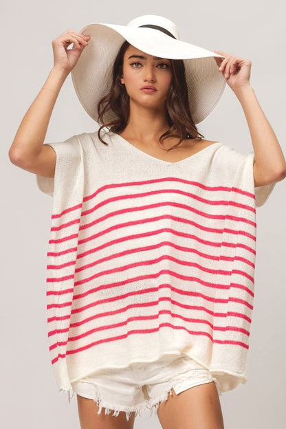 V-Neck Stripe Dolman Sleeve Top