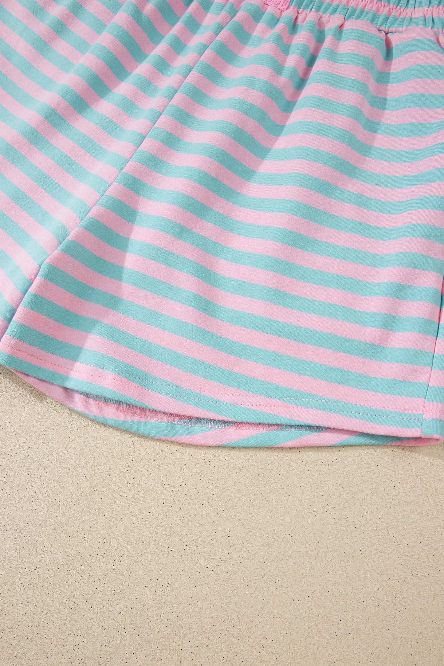Stripe Color Block Detail Long Sleeve Pullover Elastic Waist Pull On Shorts 2pcs Set