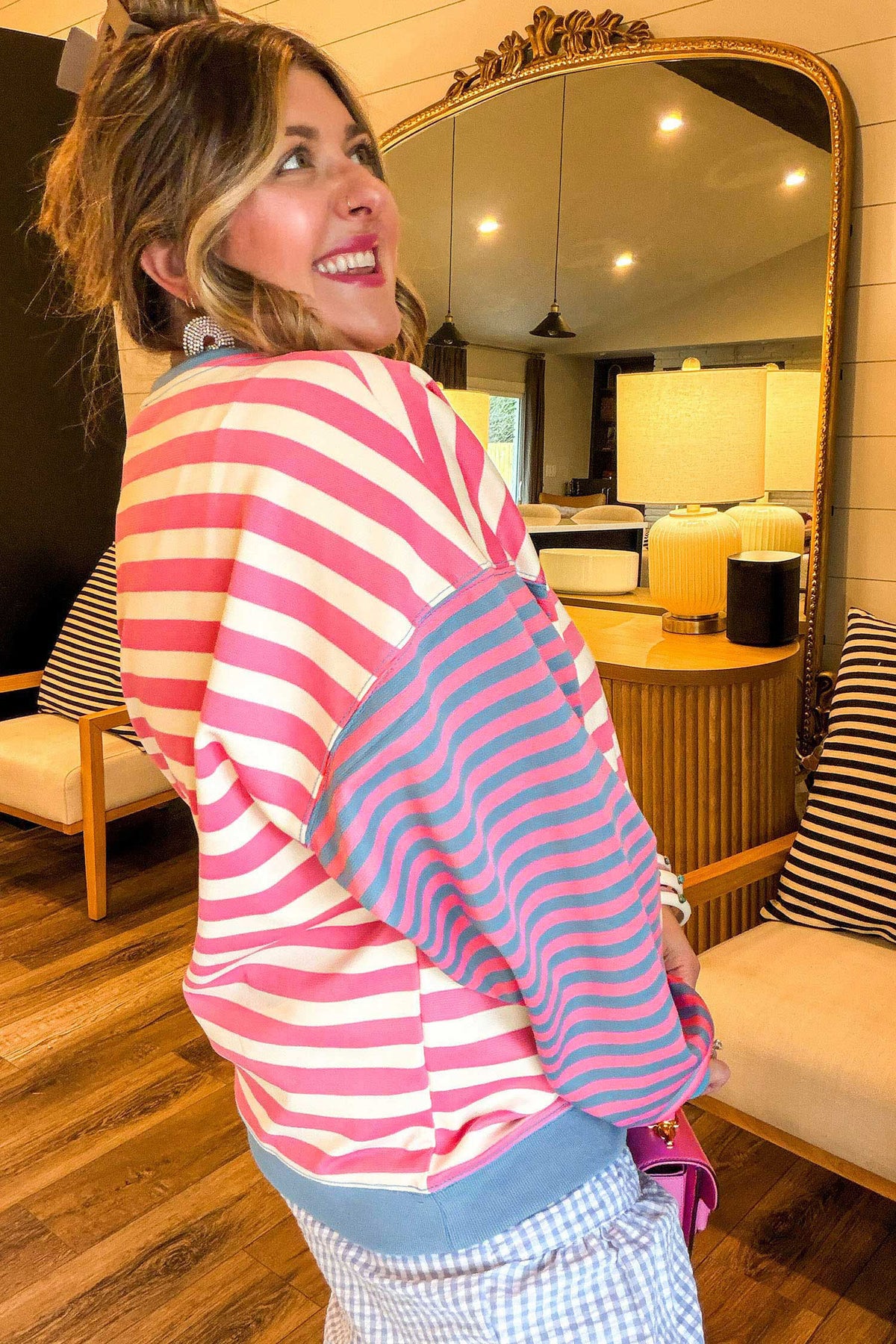 Pink Stripe Colorblock Tunic Plus Size Sweatshirt