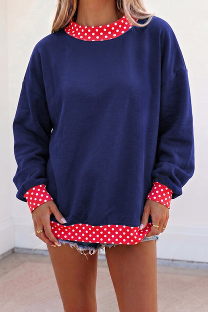 Colorblock Polka Dot Contrast Trim Oversized Sweatshirt