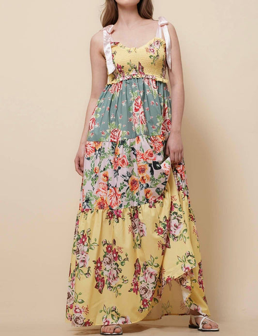 Sunset Bloom Tie-Shoulder Floral Maxi Dress