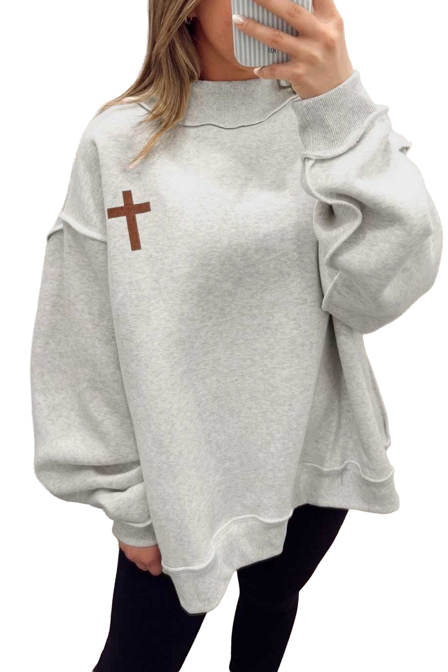 Reversible Christian Faith Print Mock Neck Sweatshirt