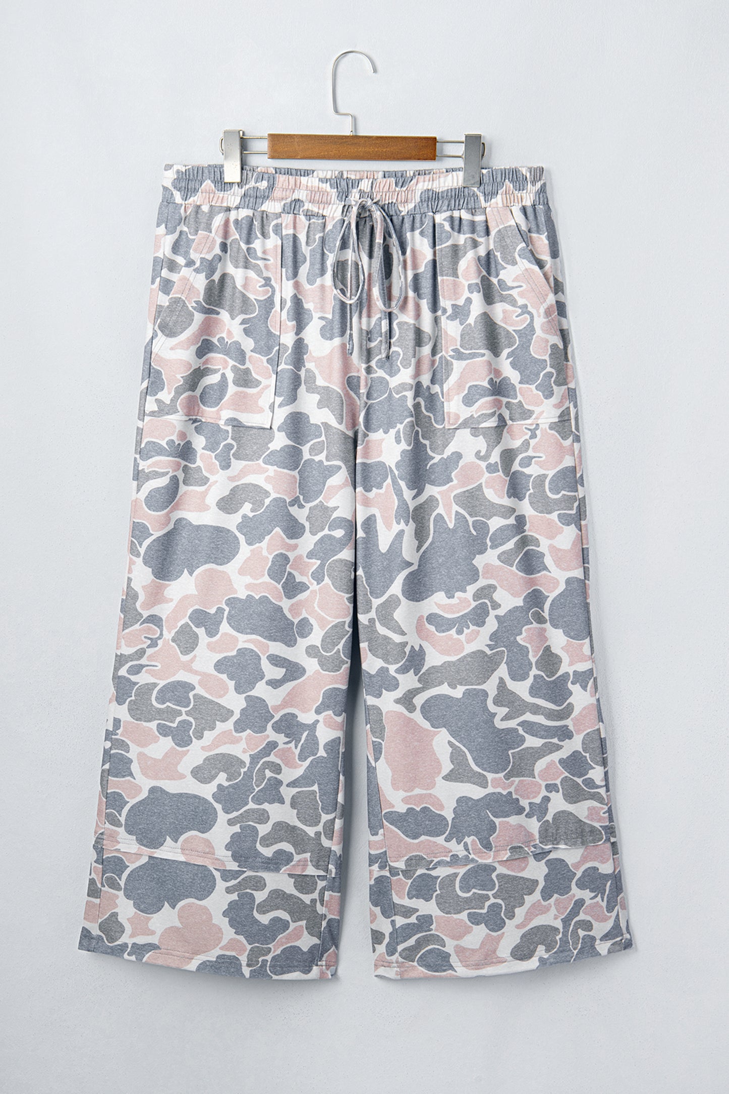 Khaki Camouflage Print Ankle-Length Plus Size Pants