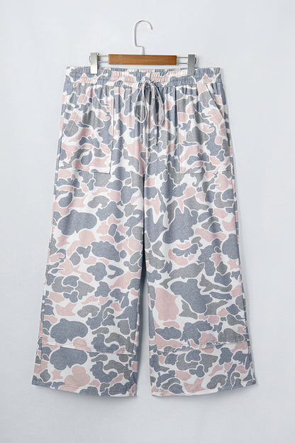 Khaki Camouflage Print Ankle-Length Plus Size Pants