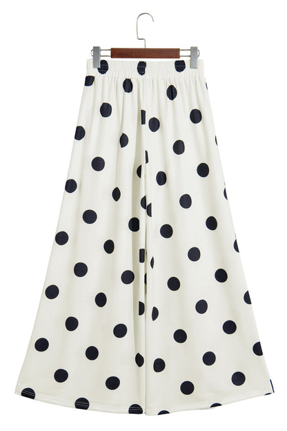 Polka Dot Wide Leg Elastic Waist Casual Pants