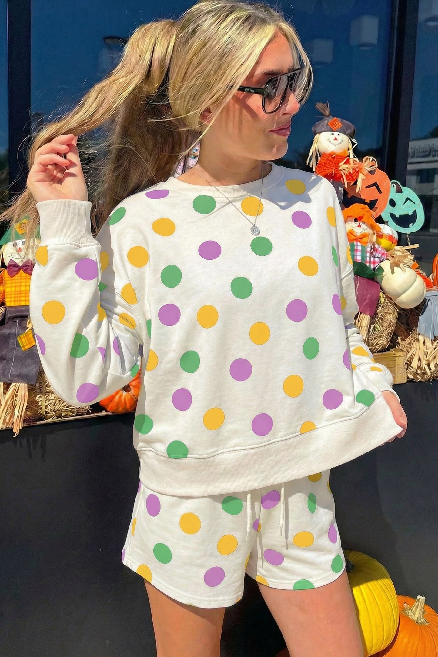 Polka Dot Print Pullover and Shorts Set