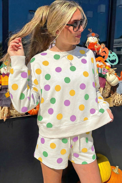 Polka Dot Print Pullover and Shorts Set