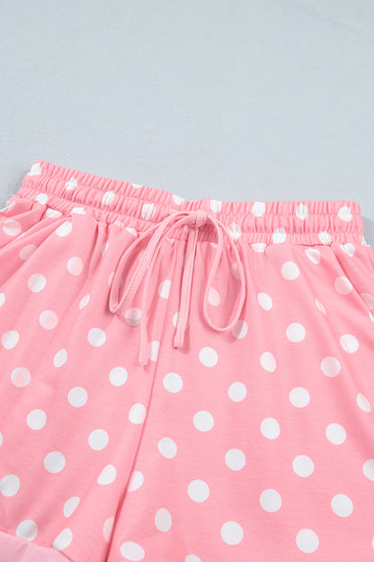 Polka Dot Oversized Top Drawstring Short Set