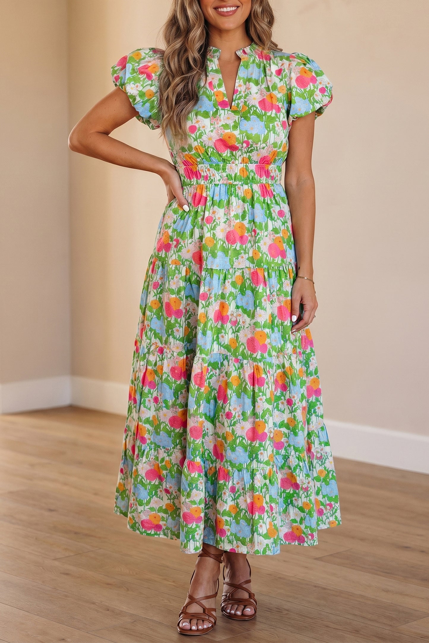 Puff Sleeve Cotton Maxi Dress