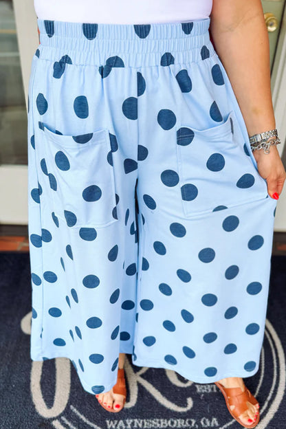 Polka Dot Elastic Waist Wide Leg Plus Size Pants