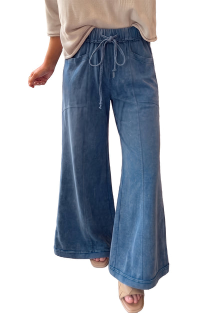 Ashleigh Blue Mineral Wash Seam Detail Flare Leg Drawstring Pants