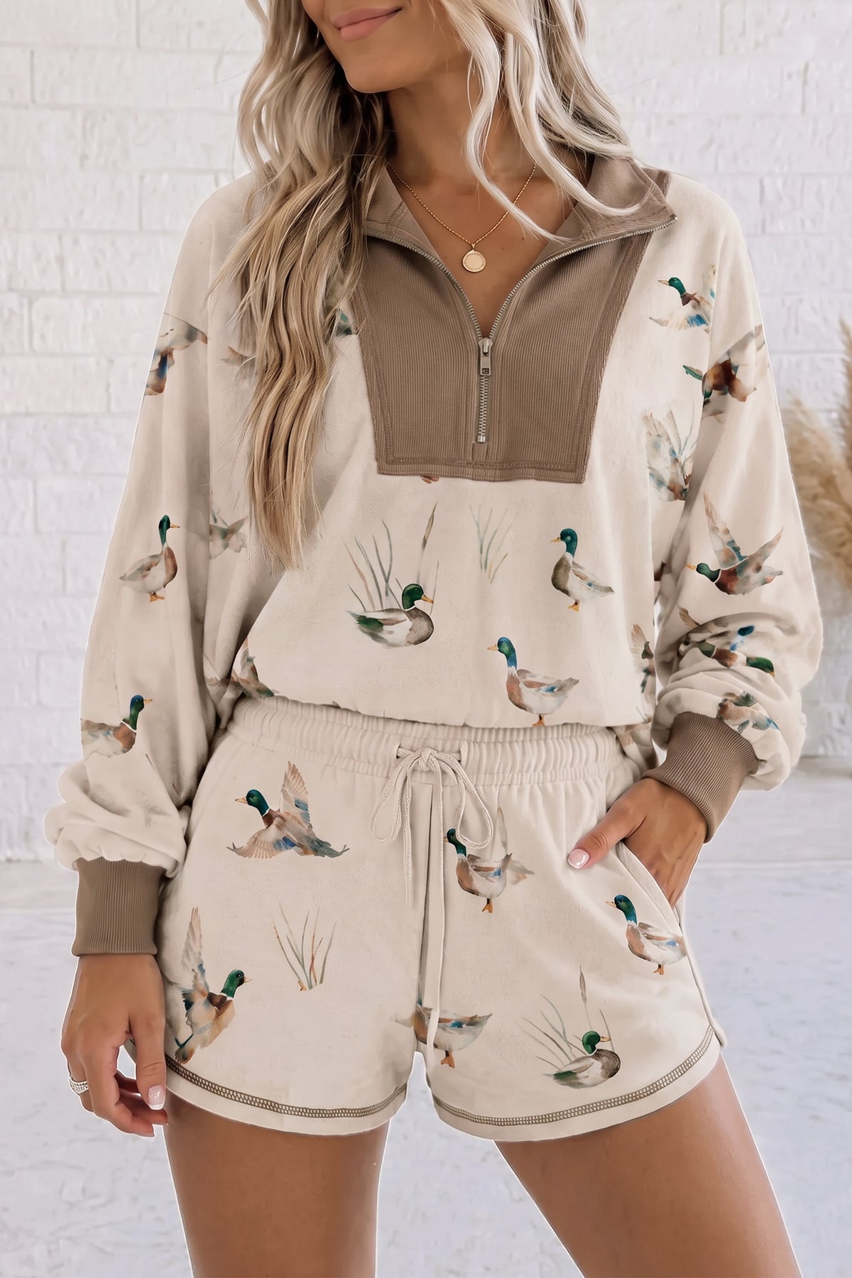Mallard Print Zip Pullover and Shorts Set